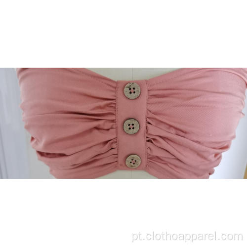 Roupa íntima feminina rosa com botões pregueados